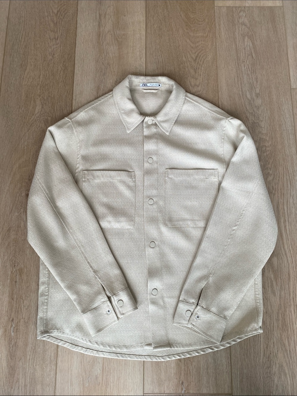 Zara Men Cream Button-Down Overshirt